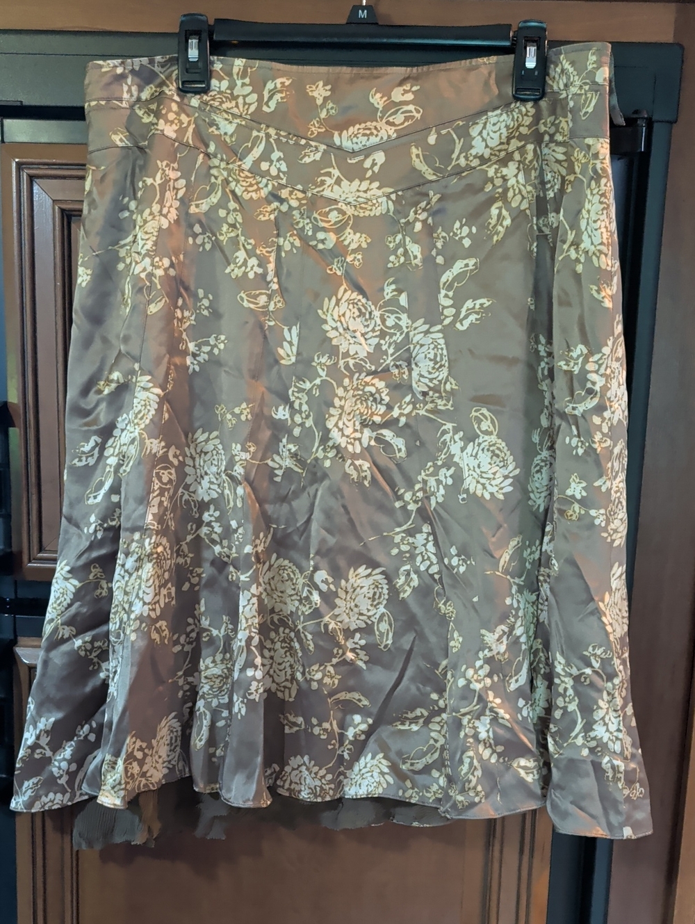 Banana Republic Silk Taupe Floral Midi Skirt